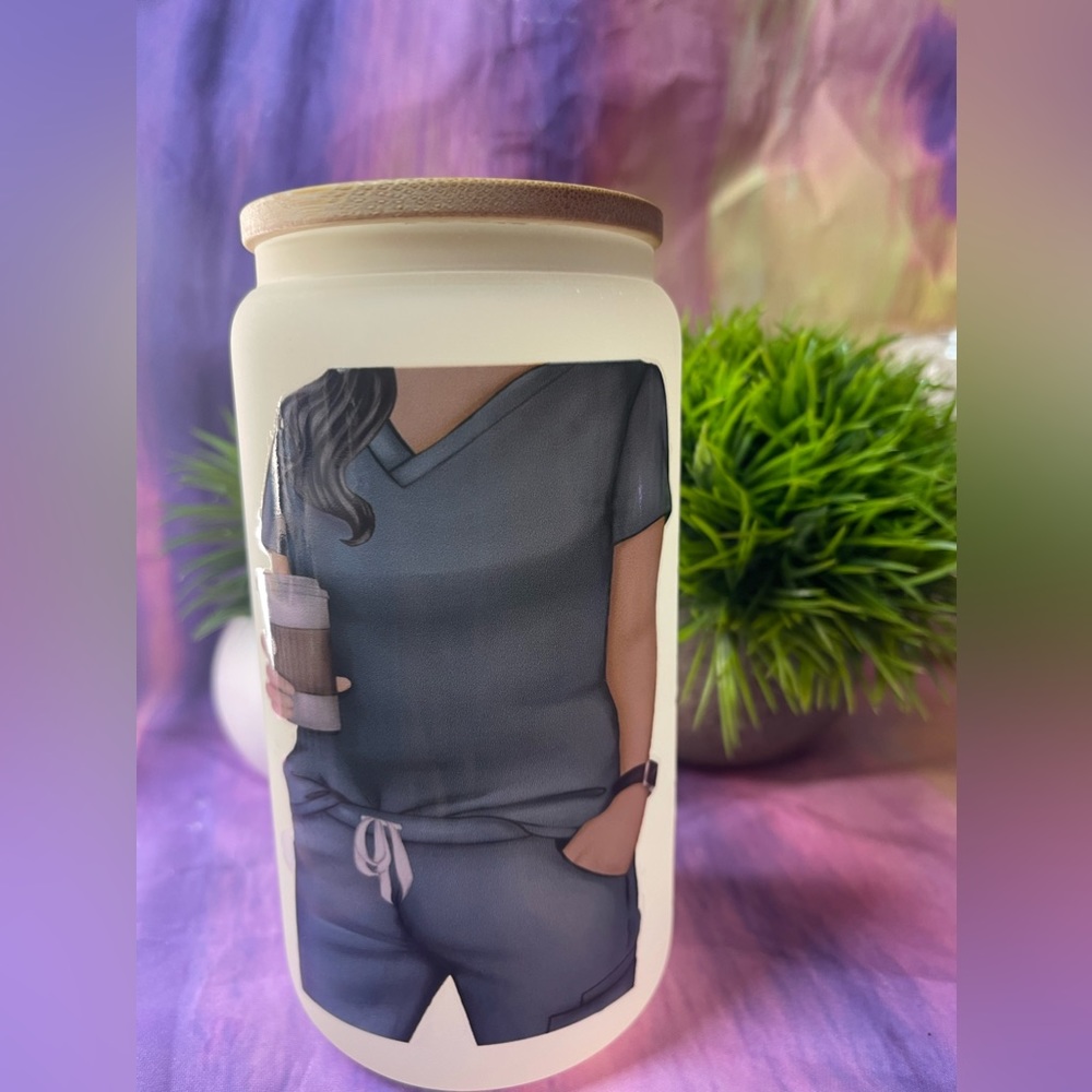 Nurse Nurse Nurse 16oz Glass Tumbler with straw and bamboo lid